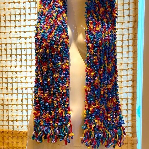 Multicolor acrylic chenille crochet scarf - Picture 1 of 2